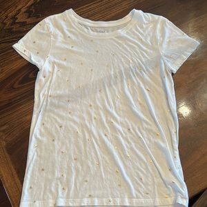 Gap White Short Sleeve T-shirt with Gold Stars, Size Medium